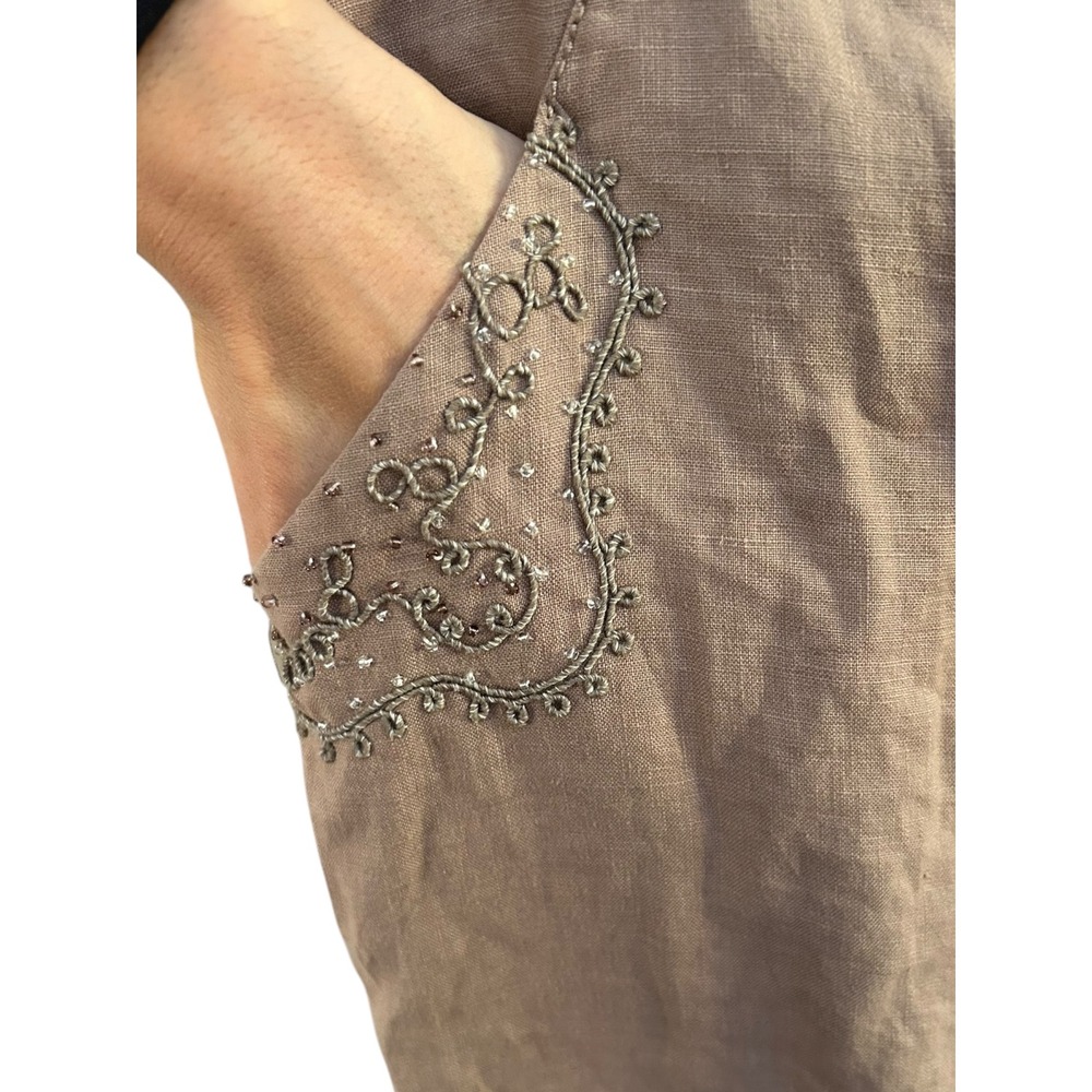 Two Star Dog Women's Linen Embroidered V Neck Sleeveless Dress Pockets Sz Medium - Picture 5 of 10